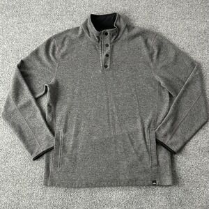 PrAna Sweater Mens XL Gray Snap Mock Neck Fleece Lined Pockets Knit Pullover
